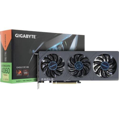 Видеокарта Gigabyte PCI-E 4.0 GV-N4060EAGLE OC-8GD NVIDIA GeForce RTX 4060 8Gb 128bit GDDR6 2505/17000 HDMIx2 DPx2 HDCP Ret